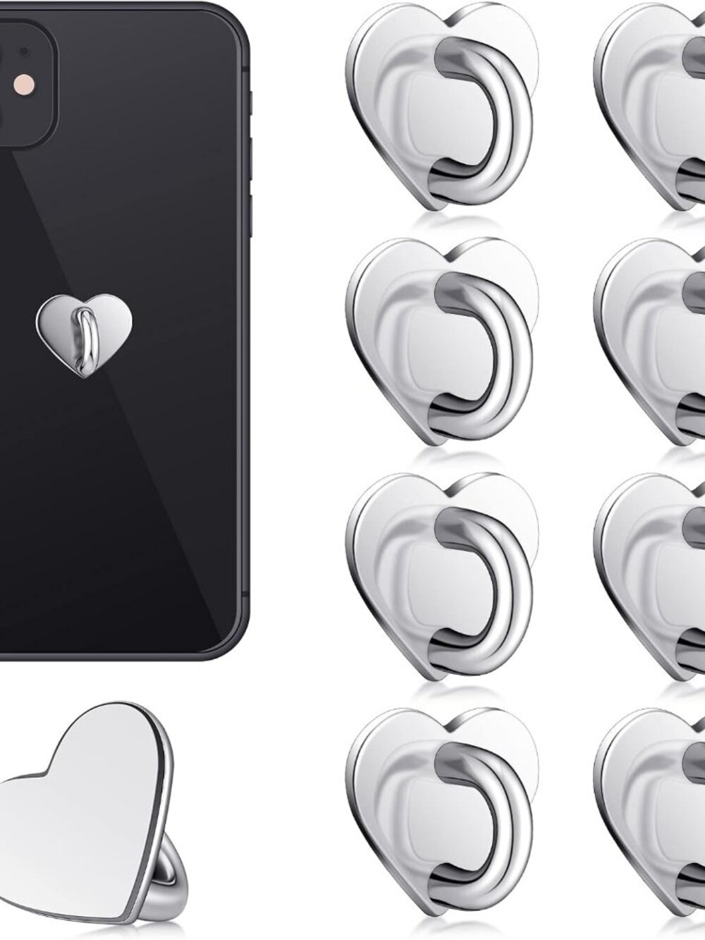 8 Pcs Heart Phone Charm Hook,Silver